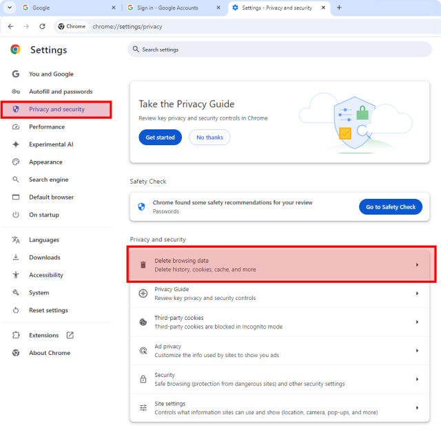 Click on delete browsing data