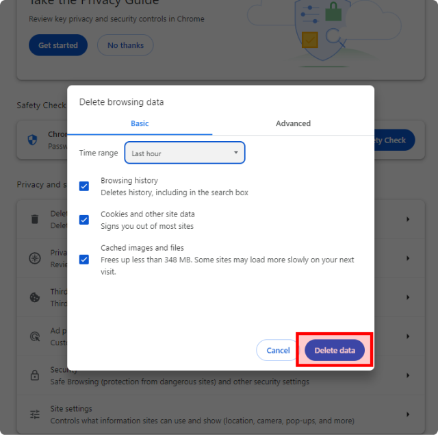 Click delete data.