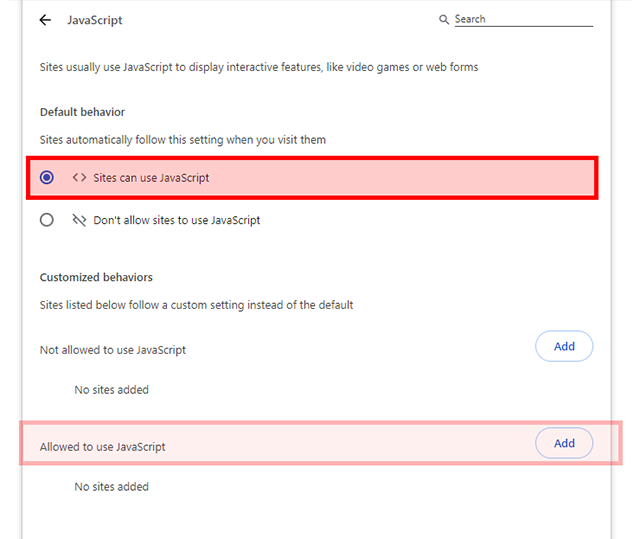 Select sites can use JavaScript